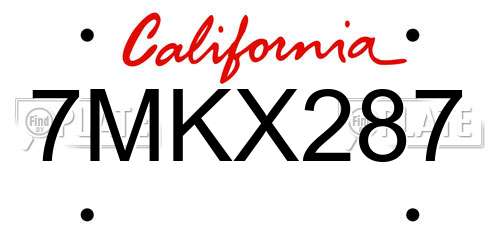 7MKX287 California License Plate