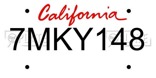 7MKY148 California License Plate