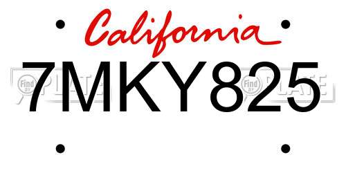 7MKY825 California License Plate