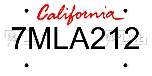 7MLA212 California License Plate