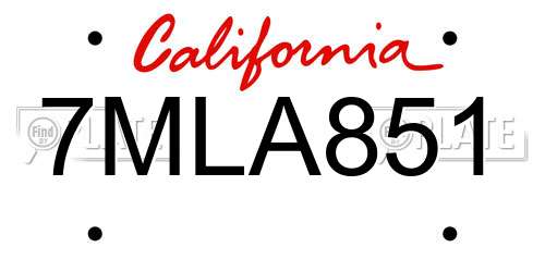 7MLA851 California License Plate