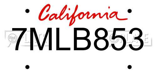 7MLB853 California License Plate