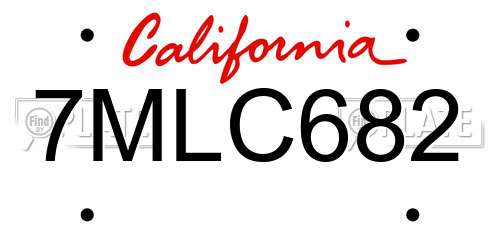 7MLC682 California License Plate
