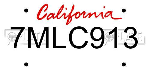 7MLC913 California License Plate