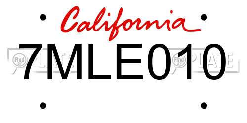 7MLE010 California License Plate
