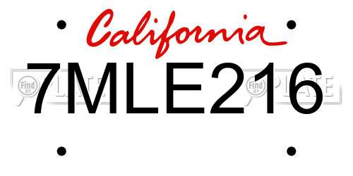 7MLE216 California License Plate