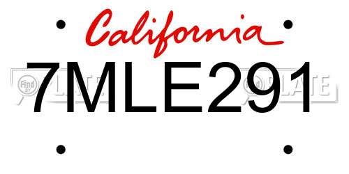 7MLE291 California License Plate