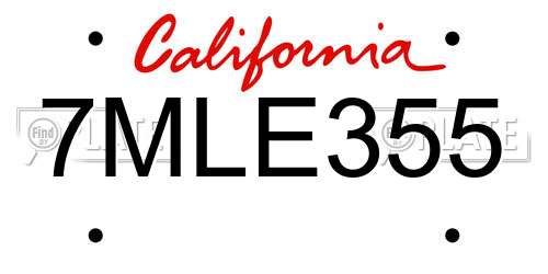 7MLE355 California License Plate