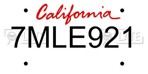 7MLE921 California License Plate