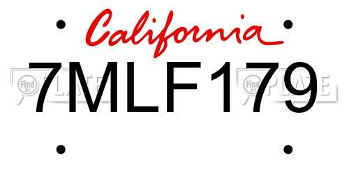 7MLF179 California License Plate