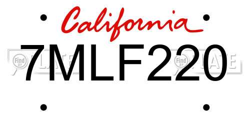 7MLF220 California License Plate