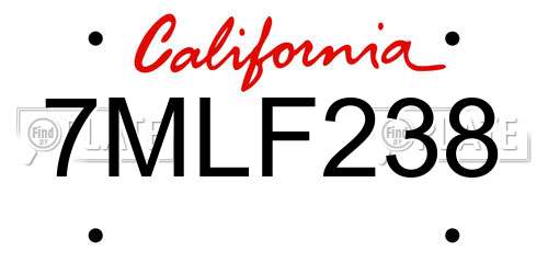 7MLF238 California License Plate