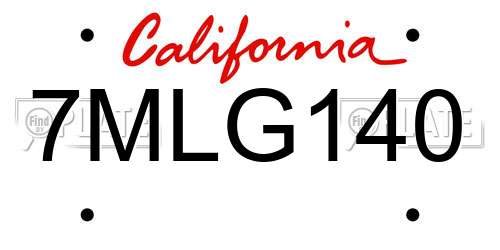 7MLG140 California License Plate