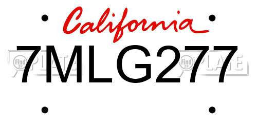 7MLG277 California License Plate