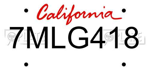 7MLG418 California License Plate