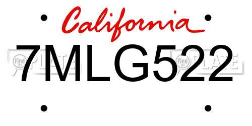 7MLG522 California License Plate
