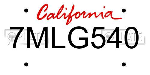 7MLG540 California License Plate
