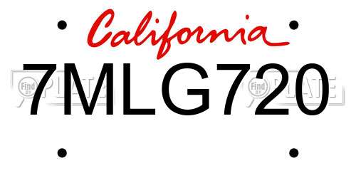 7MLG720 California License Plate