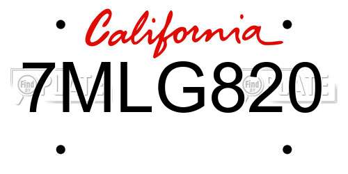 7MLG820 California License Plate