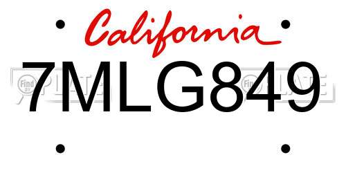 7MLG849 California License Plate