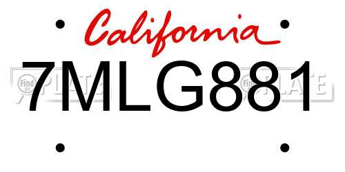7MLG881 California License Plate