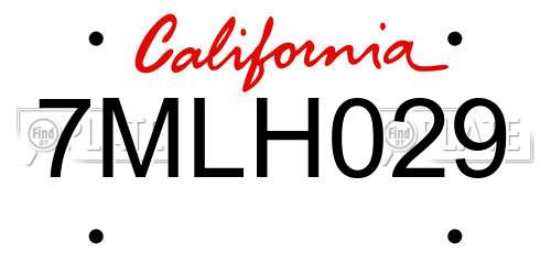 7MLH029 California License Plate