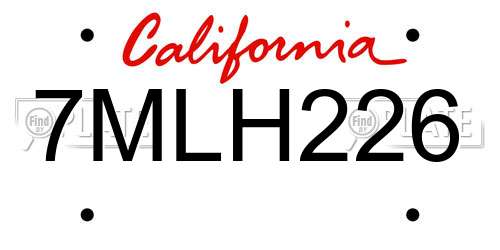 7MLH226 California License Plate