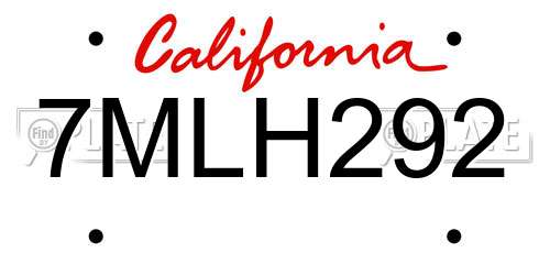 7MLH292 California License Plate