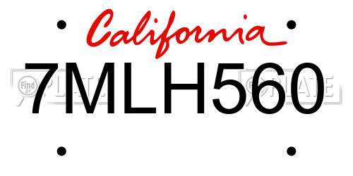 7MLH560 California License Plate