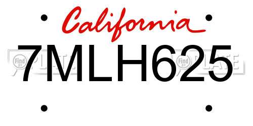 7MLH625 California License Plate