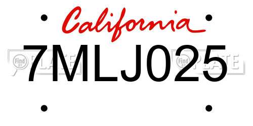 7MLJ025 California License Plate