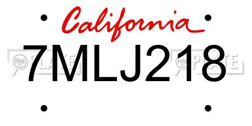 7MLJ218 California License Plate