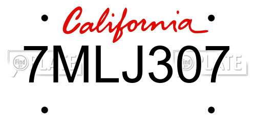 7MLJ307 California License Plate