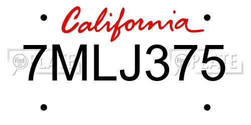7MLJ375 California License Plate