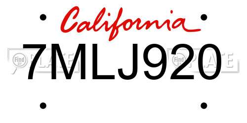7MLJ920 California License Plate