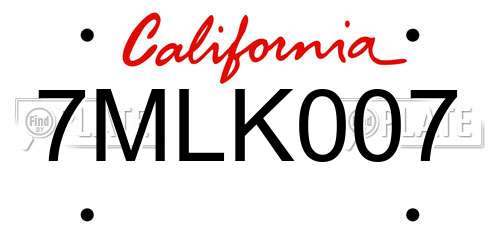 7MLK007 California License Plate