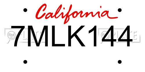 7MLK144 California License Plate