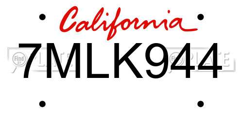 7MLK944 California License Plate