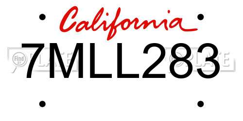 7MLL283 California License Plate