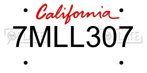 7MLL307 California License Plate
