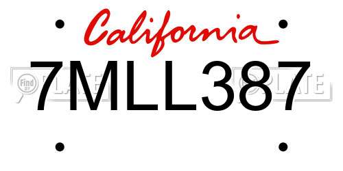 7MLL387 California License Plate