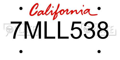7MLL538 California License Plate