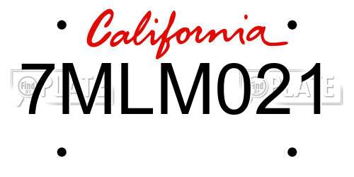 7MLM021 California License Plate