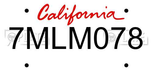 7MLM078 California License Plate