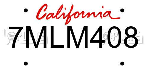 7MLM408 California License Plate