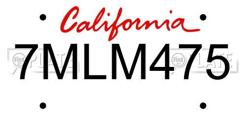 7MLM475 California License Plate