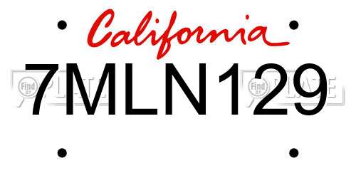 7MLN129 California License Plate