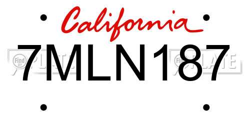 7MLN187 California License Plate