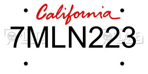 7MLN223 California License Plate