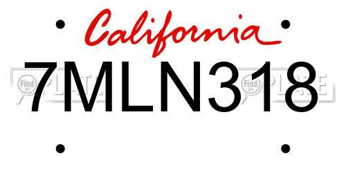 7MLN318 California License Plate
